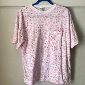 Vintage white & pink floral short sleeve pocket tee by BASICS